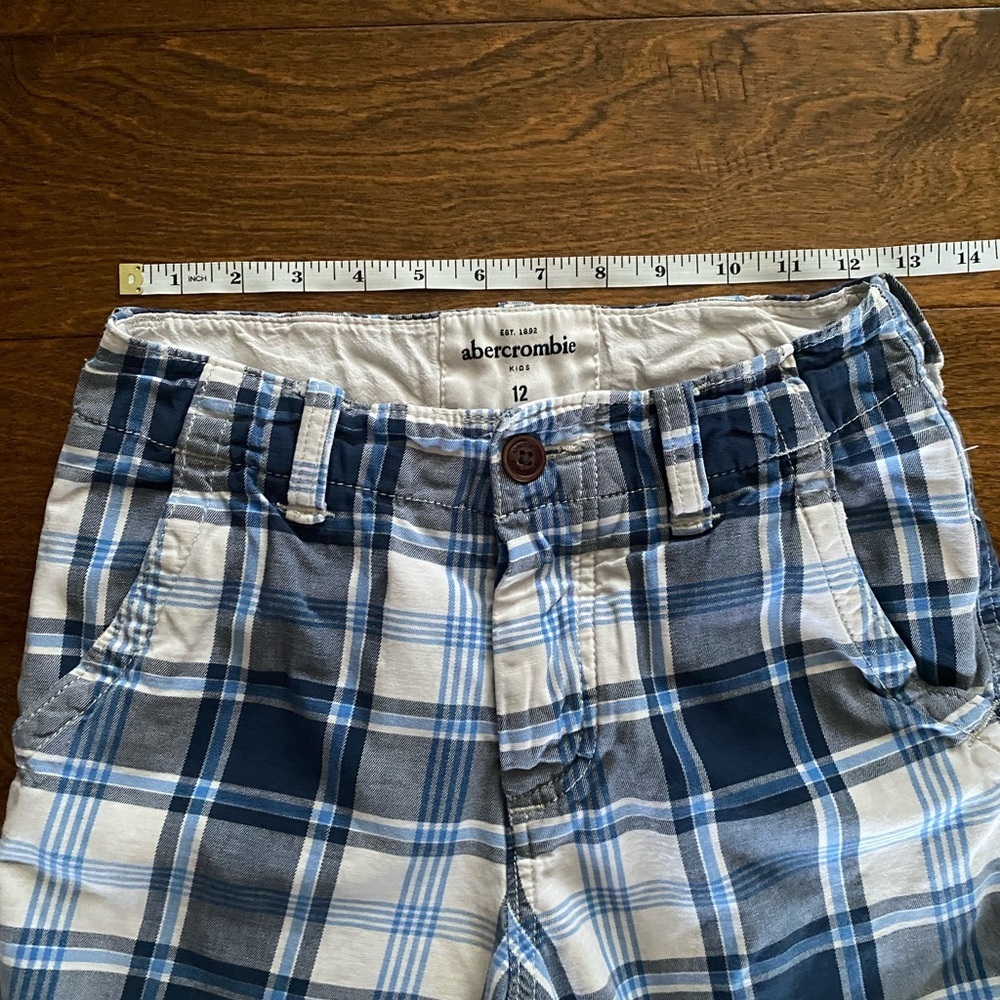 Abercrombie Kids Boys Chino Shorts  Size 12 Blue White Plaid Casual Summer - Picture 5 of 7